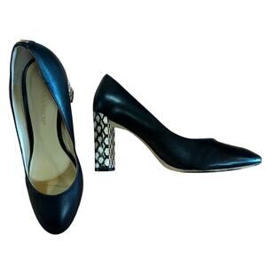 Ivanka Trump Filipas Black Leather Heels Snakeskin Block 3” Pumps Size 8M